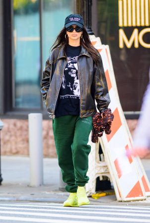 Emily Ratajkowski - Wearing leather jacket while out in New York