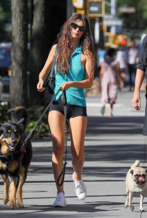 Emily Ratajkowski - With her dog Colombo on a stroll in New York