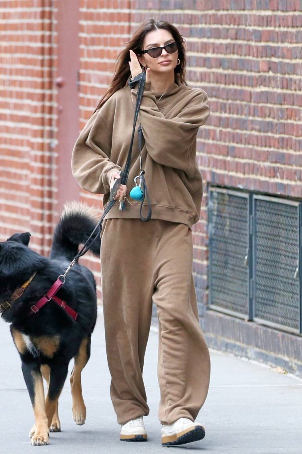 Emily Ratajkowski - With her dog Colombo out in New York City
