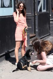 Emily Ratajkowski with her dog letting fans meet Colombo in NYC