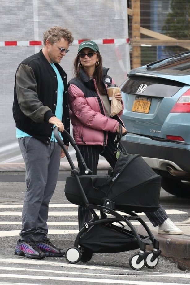 Emily Ratajkowski - With husband Sebastian Bear-McClard and their baby Sylvester in New York