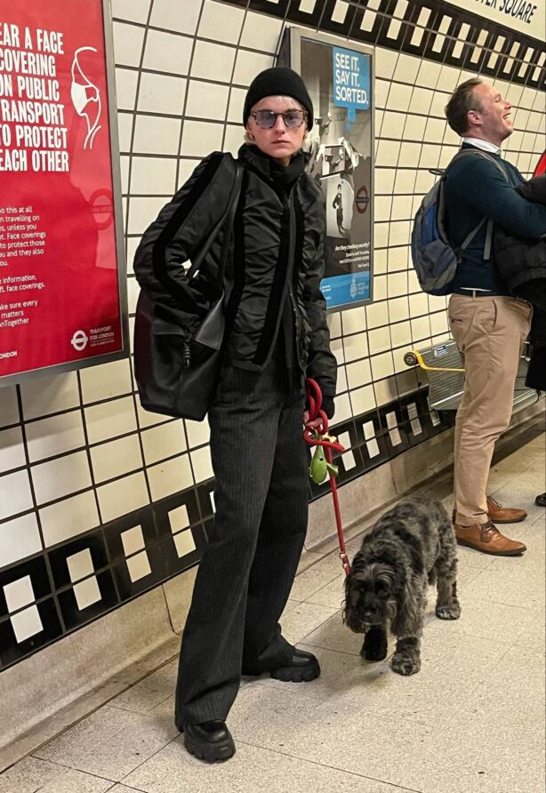 Emma Corrin - Seen at Leicester Square Tube Station with her dog Spencer