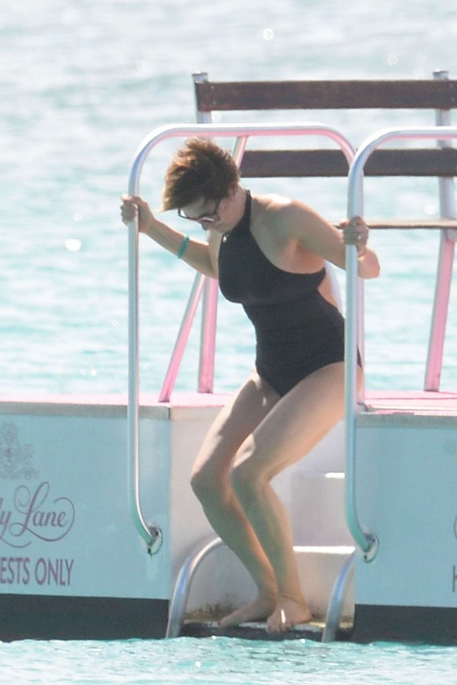 Emma Forbes in Black Swimsuit in Barbados