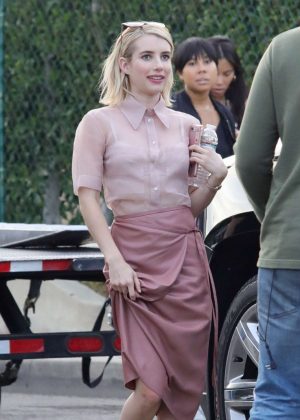 Emma Roberts - Filming scenes in a vintage convertible in Beverly Hills