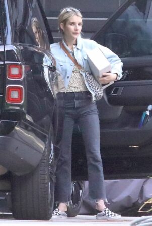 Emma Roberts - In a denim jacket and black jeans seen at a friend's Los Angeles home