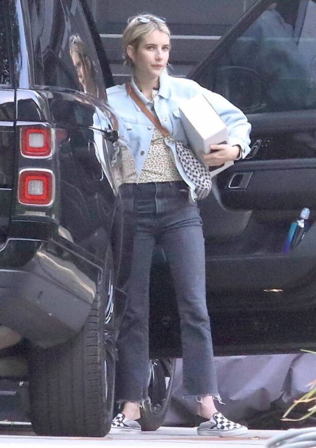 Emma Roberts - In a denim jacket and black jeans seen at a friend's Los Angeles home