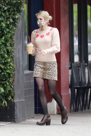 Emma Roberts in Animal Print Skirt - Steps out for a Frappuccino in Los Angeles