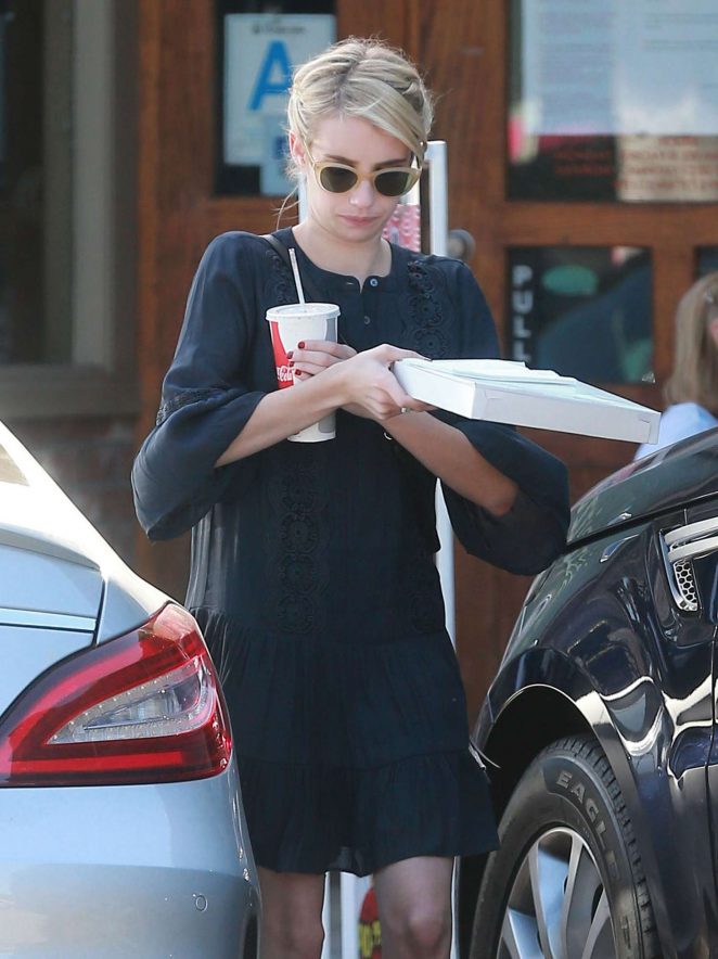 Emma Roberts in Black Dress out for Lunch in Los Angeles