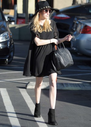 Emma Roberts in Black Mini Dress Out in LA