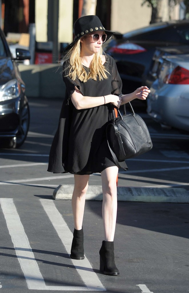 Emma Roberts in Black Mini Dress Out in LA