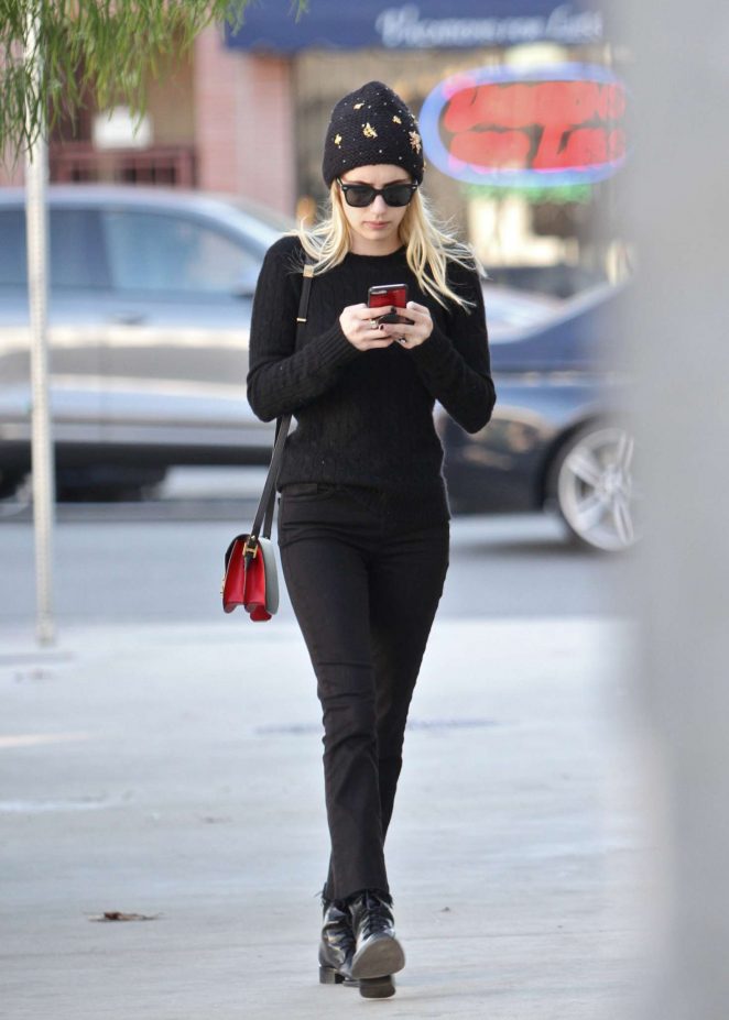 Emma Roberts in Black outfit in Los Angeles