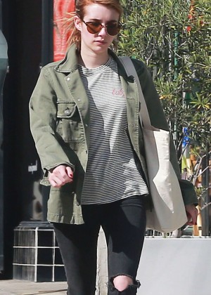 Emma Roberts in Black Ripped Jeans out in Los Angeles