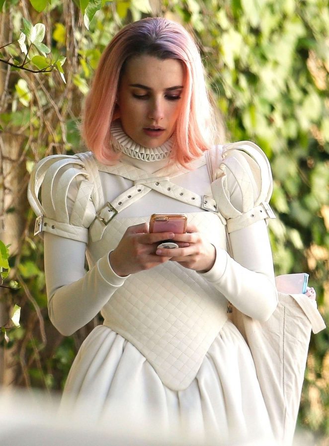 Emma Roberts in costume on the set of 'Paradise Hills' in Barcelona