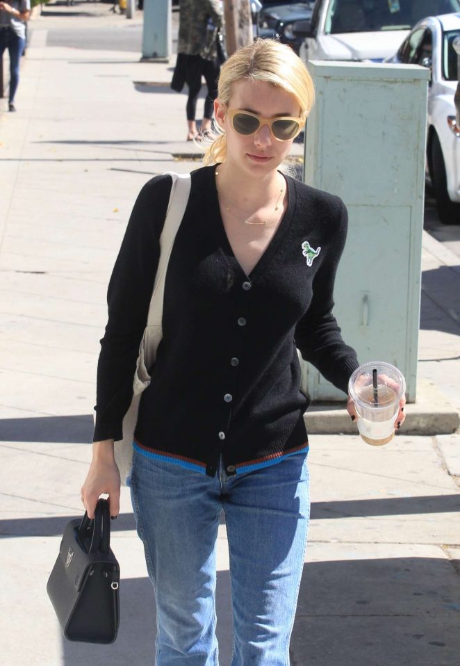 Emma Roberts in cropped denim pants in Beverly Hills