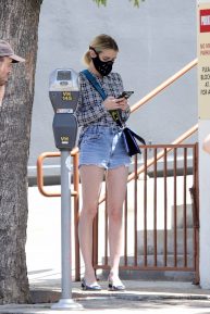 Emma Roberts - In denim shorts out for an iced coffee in Los Angeles