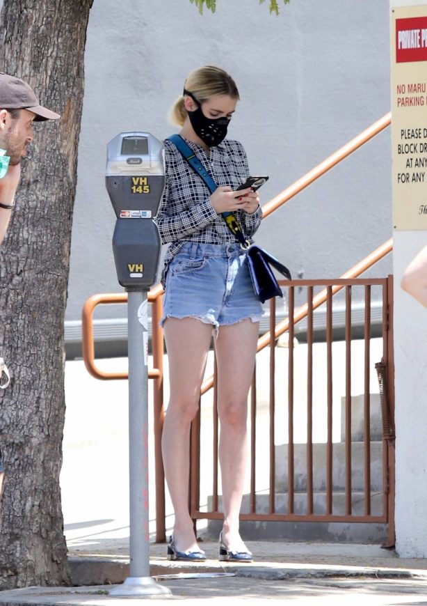 Emma Roberts - In denim shorts out for an iced coffee in Los Angeles