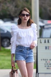 Emma Roberts in Denim Shorts - Out in Los Angeles