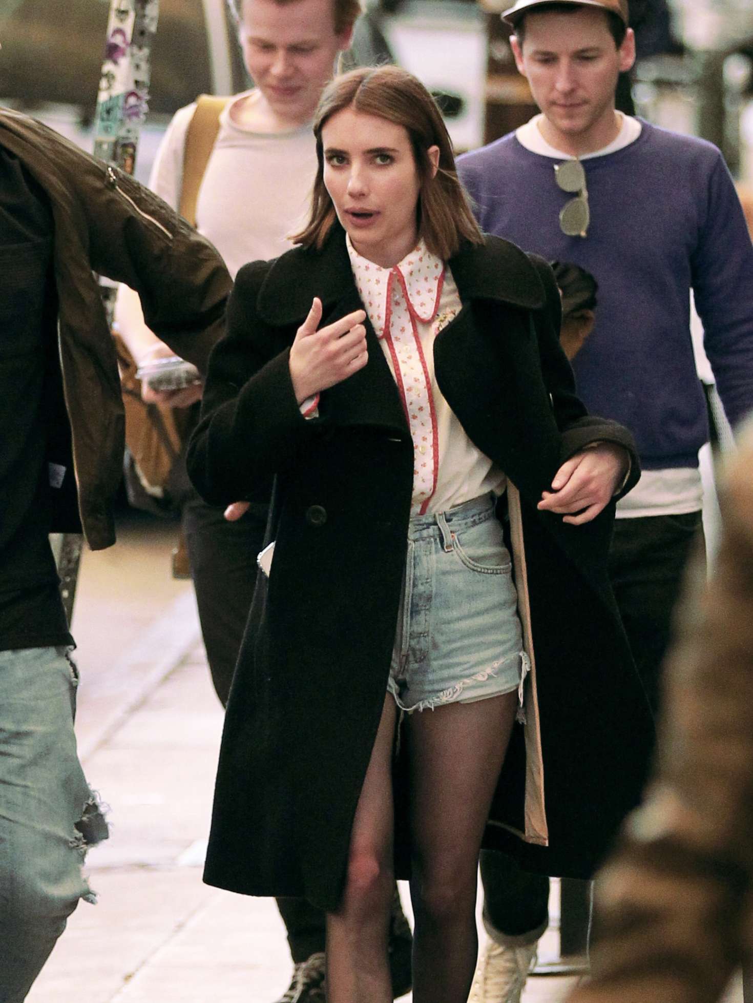 Emma Roberts in Denim Shorts â€“ Out with friends in Los Angeles