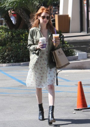 Emma Roberts in floral print dress out in West Hollywood