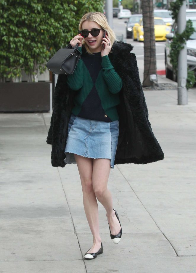 Emma Roberts in Jeans Skirt out shopping in Beverly Hills