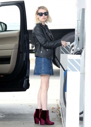Emma Roberts in Mini Skirt at a Gas Station in LA