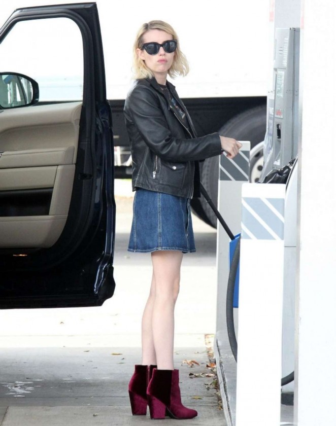 Emma Roberts in Mini Skirt at a Gas Station in LA