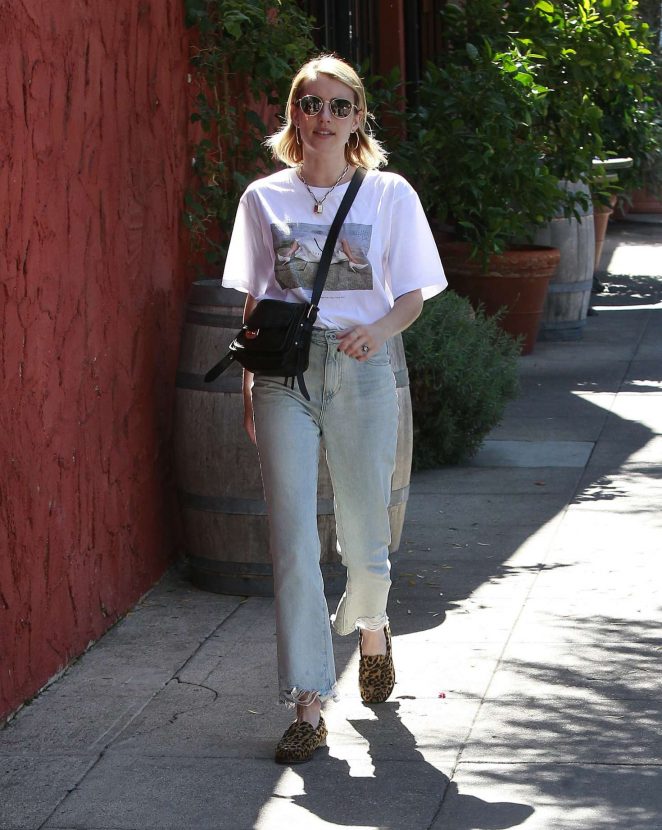 Emma Roberts - Wearing T-shirt and jeans out in Los Angeles