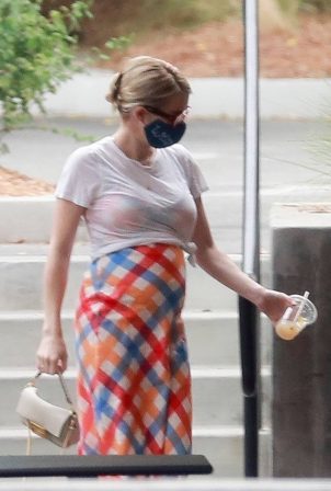 Emma Roberts - Wears colorful dress while running errands in Los Feliz