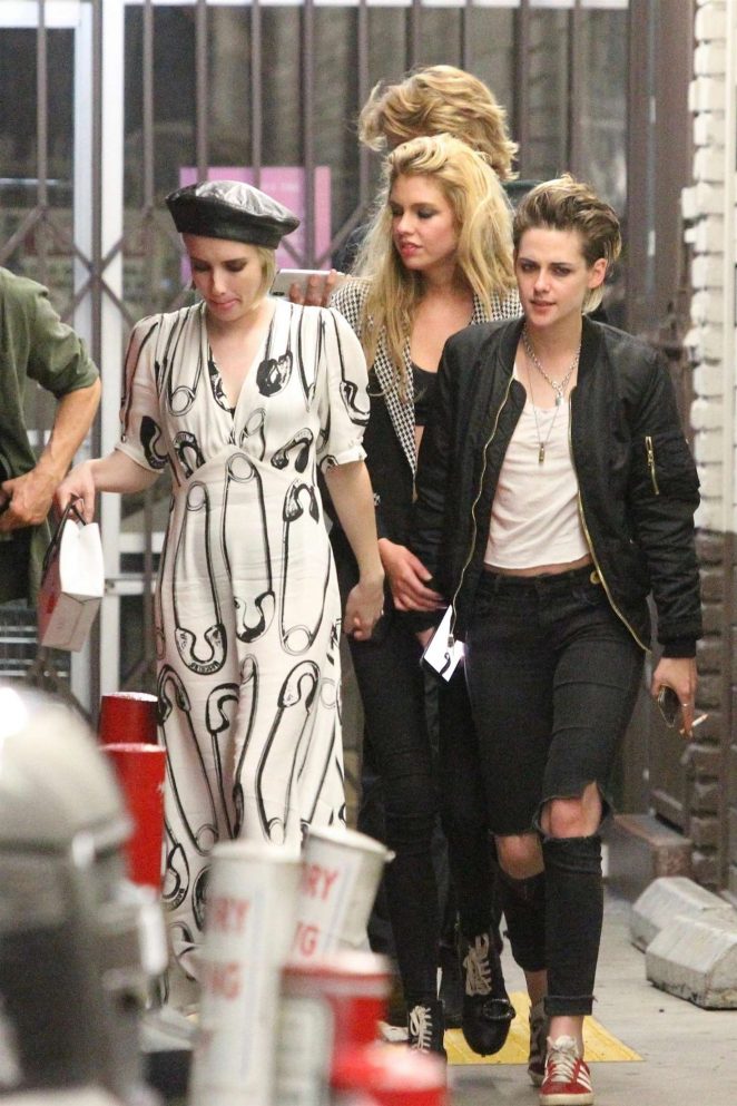Emma Roberts with Couple Kristen Stewart and Stella Maxwell out in Hollywood