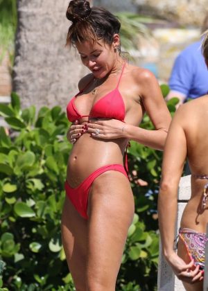 Emma Rose in Red Bikini on the pool in Miami