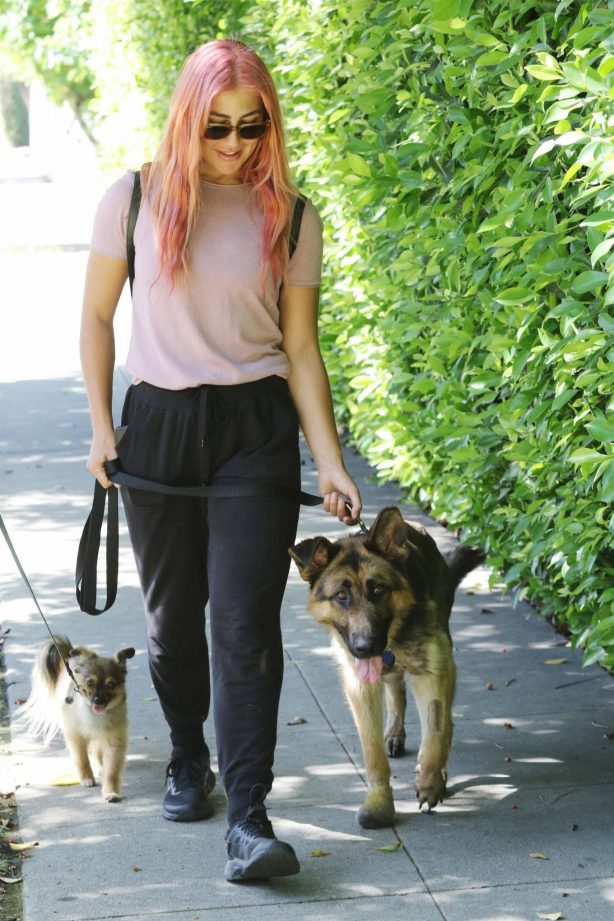Emma Slater - Walking her dogs in Los Angeles