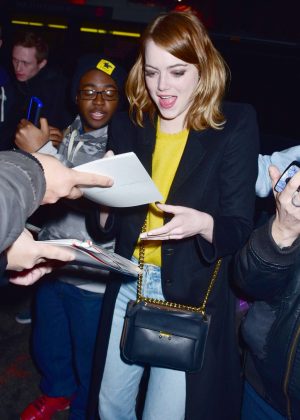 Emma Stone Arrives for a Q&A for 'La La Land' in New York City