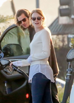 Emma Stone in Jeans at a gas station in LA