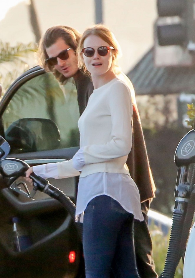 Emma Stone in Jeans at a gas station in LA