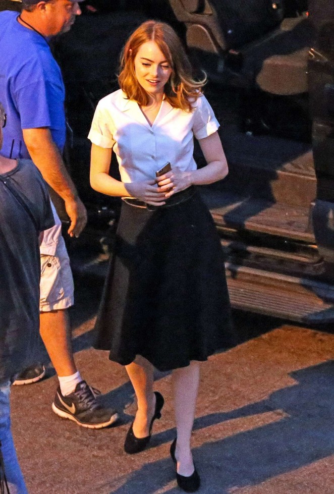 Emma Stone - Filming 'La La Land' in Los Angeles
