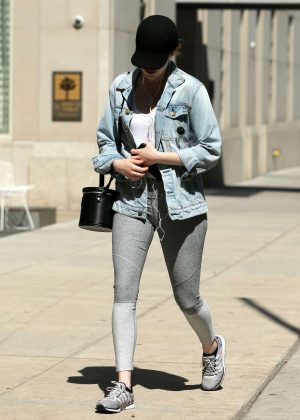 Emma Stone in Grey Tights out in New York City