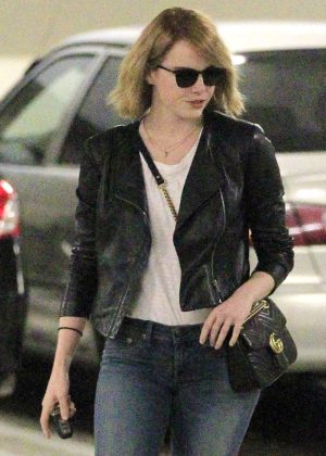 Emma Stone in jeans at a sushi dinner in Beverly Hills