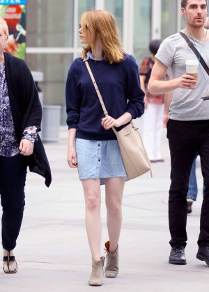 Emma Stone in Jeans Skirt out in Hollywood