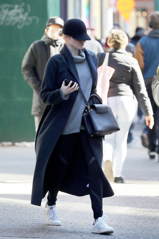 Emma Stone in Long Coat out in NYC