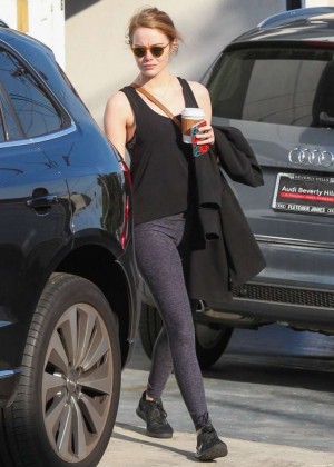 Emma Stone in Tights Leaving the gym in Los Angeles