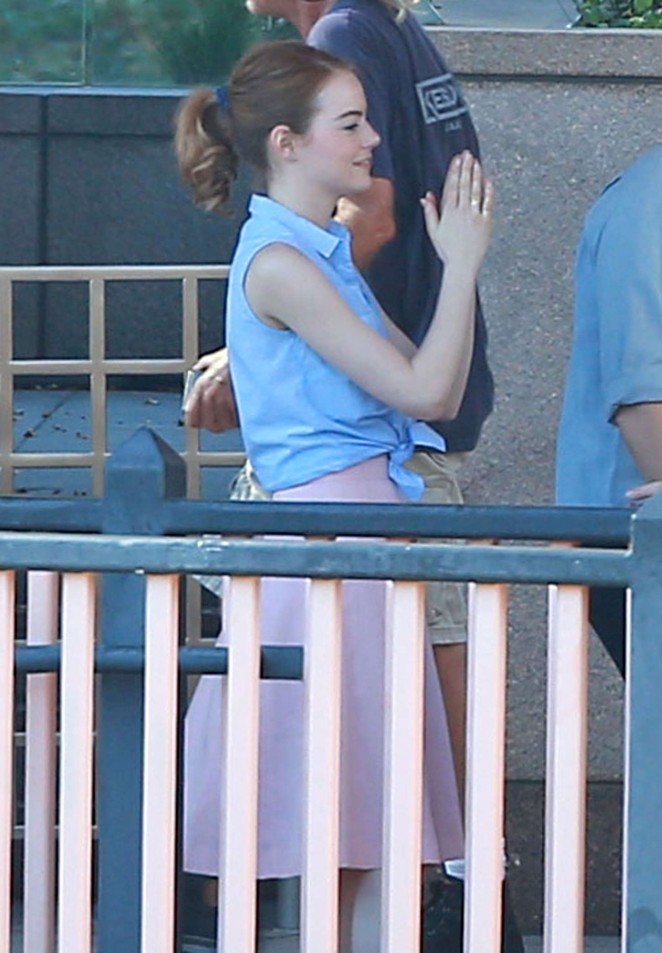 Emma Stone on the set of 'La La Land' in Pasedena