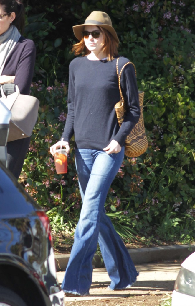 Emma Stone in Jeans and Hat out in LA