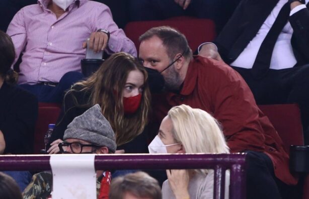 Emma Stone - Watching a basketball game between Olympiacos BC vs AS Monaco in Piraeus