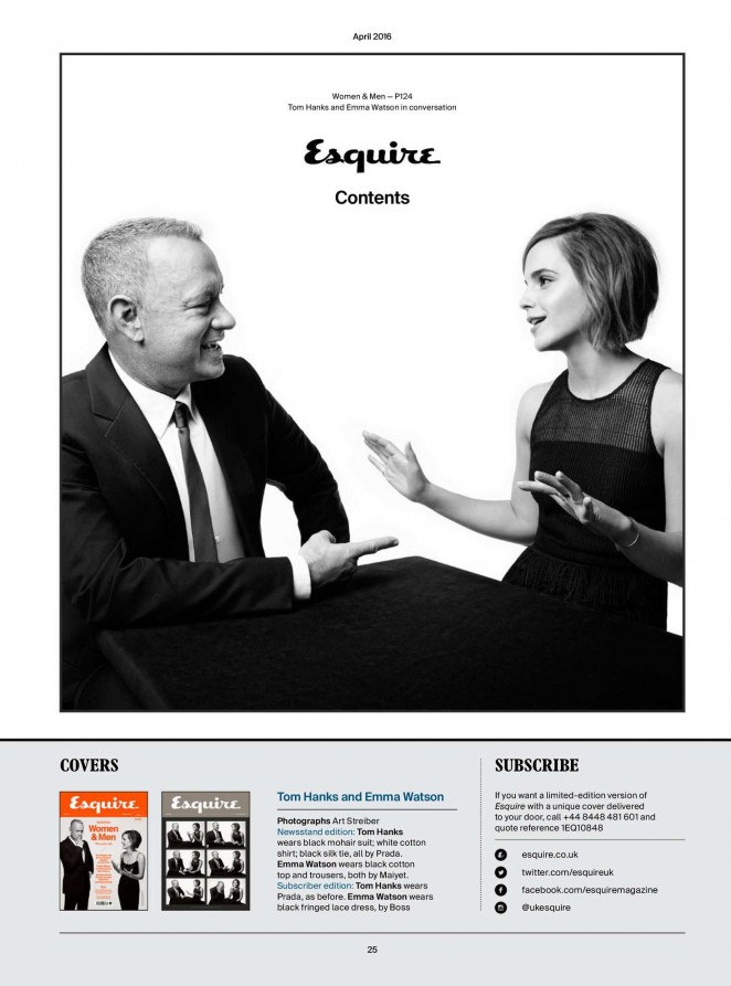 Emma Watson and Tom Hanks - Esquire UK Magazine (April 2016) adds