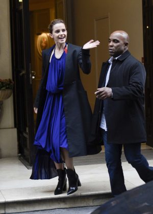 Emma Watson in Blue Dress Leaving her hotel in Paris