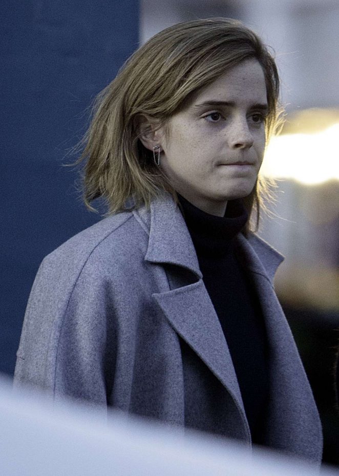 Emma Watson in Gray Coat Out in London