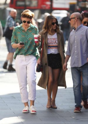 Emma Willis and Caroline Flack out in London