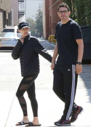 Emmy Rossum and her husband Sam Esmail at Le Pain Quotidien in Beverly Hills