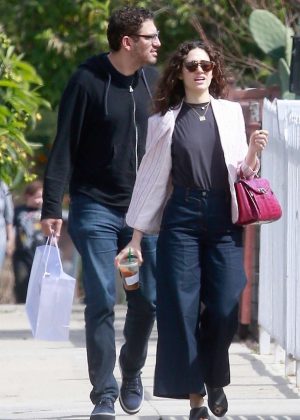 Emmy Rossum and Sam Esmail head to a birthday party in LA