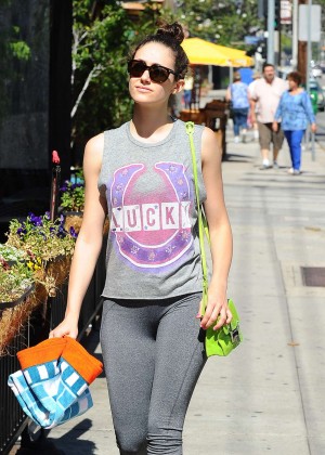 Emmy Rossum in Spandex Heading to a yoga class in LA